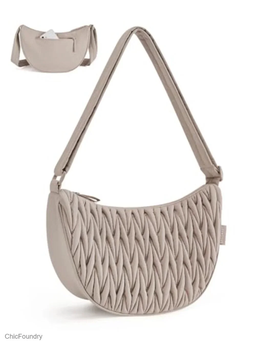 Quilted Crossbody Hobo Bag Adjustable Strap Inner Pockets